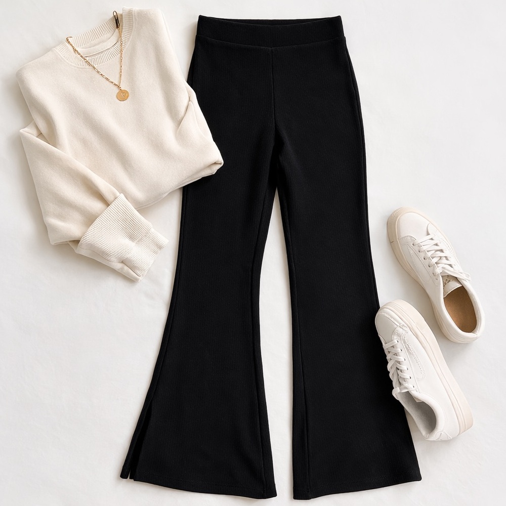 Garage Cloud 9 Rib Pants Black Slit Flare Stretch Lounge Size Small NWT Y2K